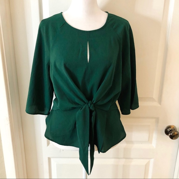 Tops - 3/$20 dark green front tie blouse with keyhole
